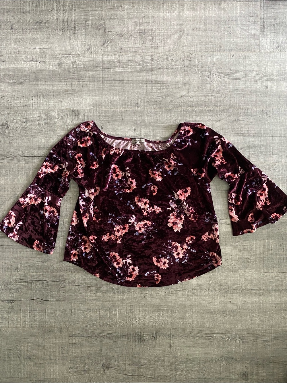 Crushed Velvet Bell Sleeve Blouse- Crave Fame XL